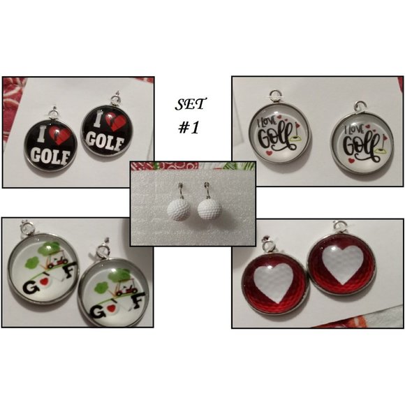 GolfBall Novalty Earrings 5 Pairs in Set Interchangable Golf Ball Charm Earrings - Picture 4 of 10